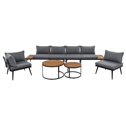 Large Outdoor L - Shaped Sectional with Cushions and Nesting Coffee Tables – Grey - Outdoor Furniture Sets available at Alpine Outlets in Denver