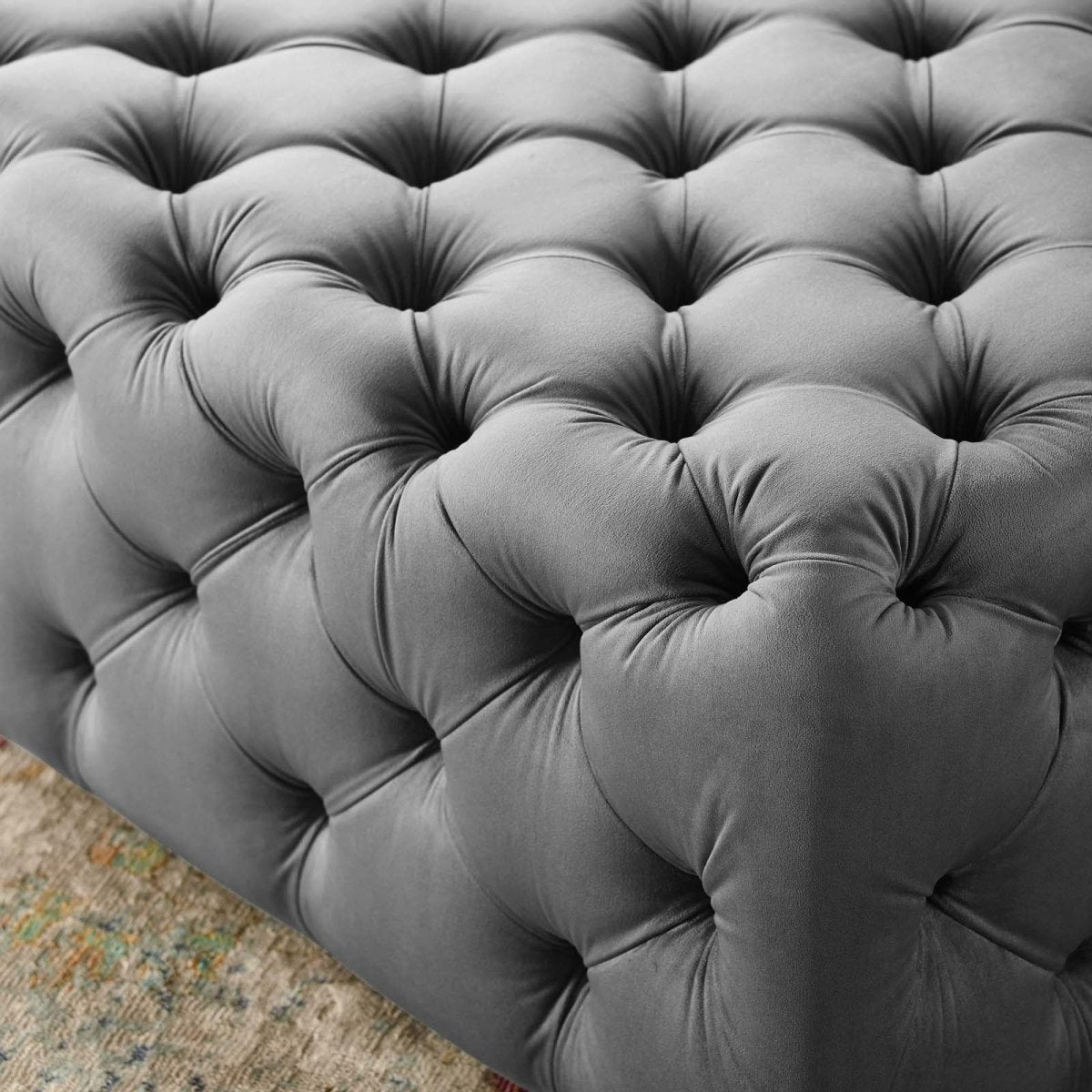 Large Square Tufted Velvet Ottoman – Upholstered 39 Inch - Ottomans available at Alpine Outlets in Denver