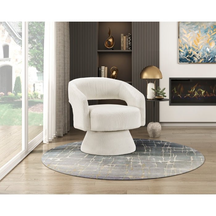 Lowery Swivel Accent Chair Beige Corduroy - Living Room Furniture - Alpine Outlets