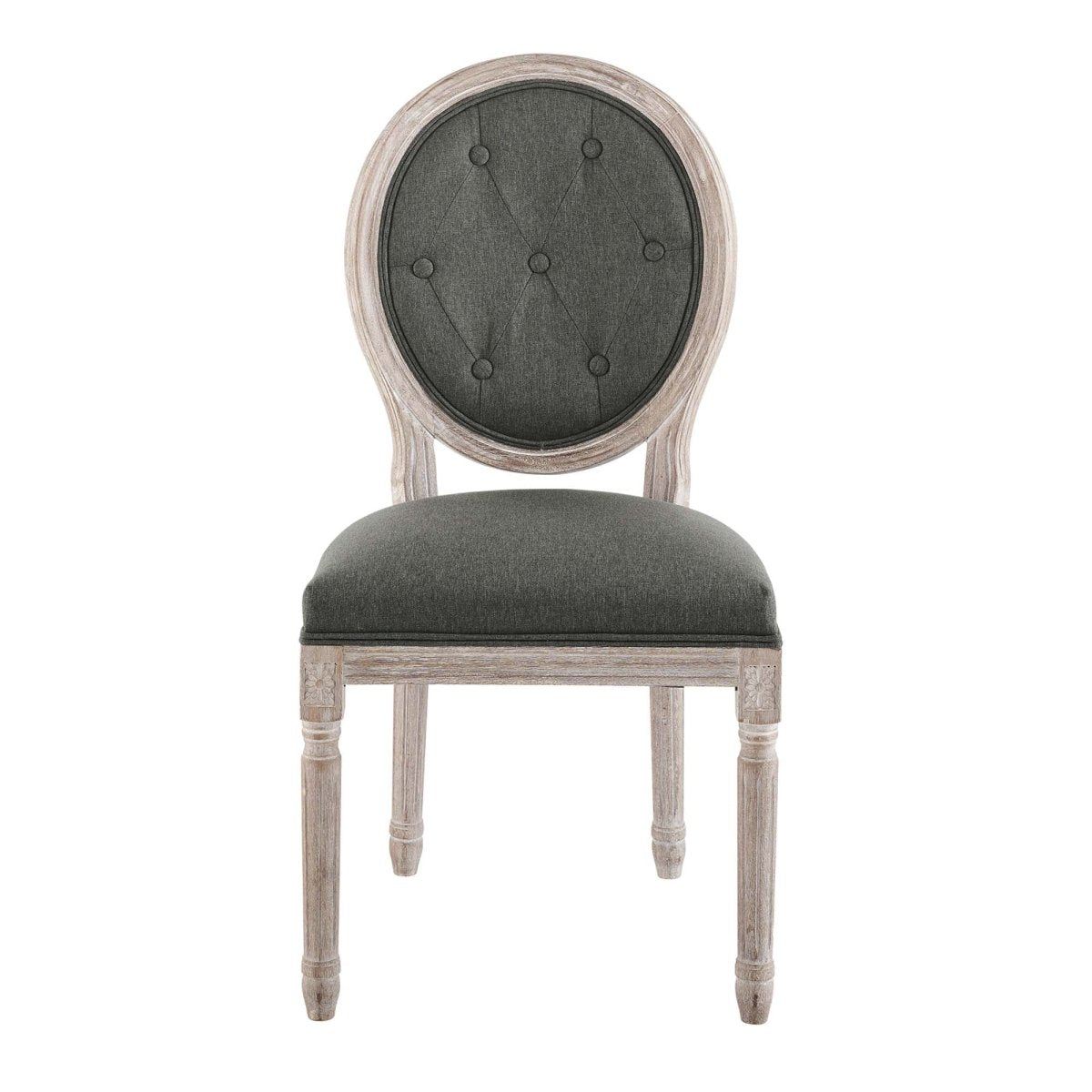 Light Gray Button Tufted Oval Back Vintage French Dining Side Chair - Dining Chairs available at Alpine Outlets in Denver