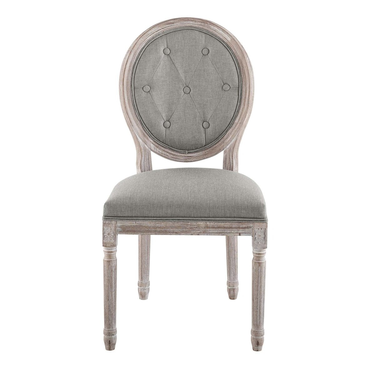 Light Gray Button Tufted Oval Back Vintage French Dining Side Chair - Dining Chairs available at Alpine Outlets in Denver