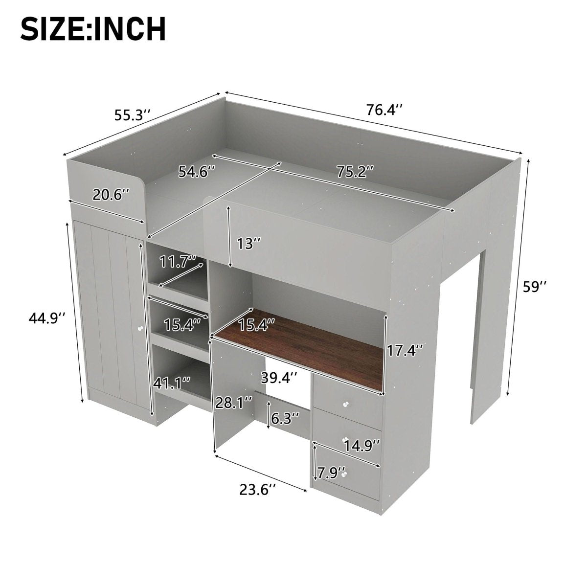 Loft Bed With Built In Wardrobe, Desk, Shelves, And Drawers - Loft Beds available at Alpine Outlets in Denver