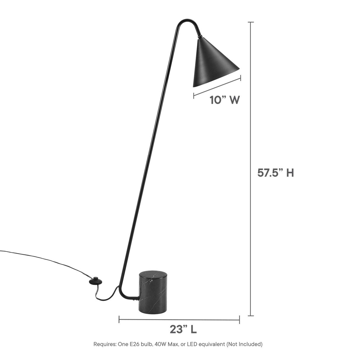 58" Marble Base Floor Lamp with Metal Shade β Black - Lighting - Alpine Outlets
