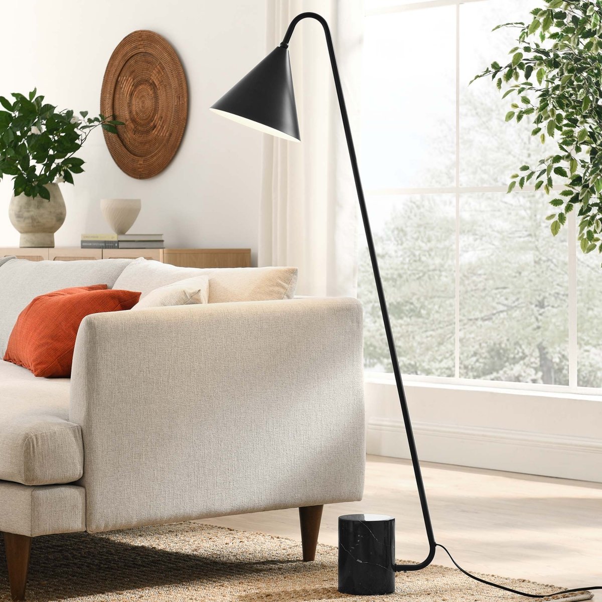 58" Marble Base Floor Lamp with Metal Shade β Black - Lighting - Alpine Outlets