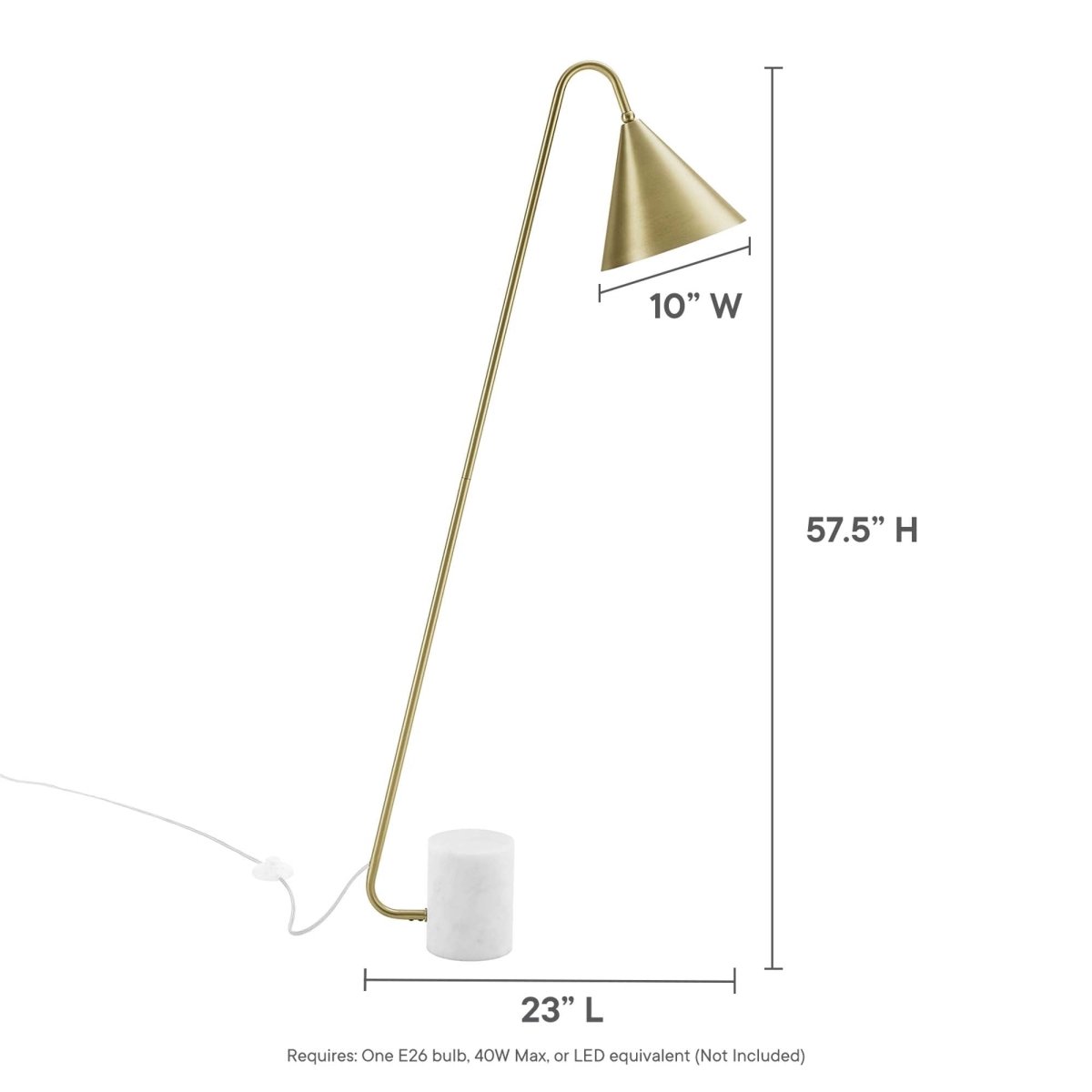 58" Marble Base Floor Lamp with Metal Shade β Satin Brass - Lighting - Alpine Outlets