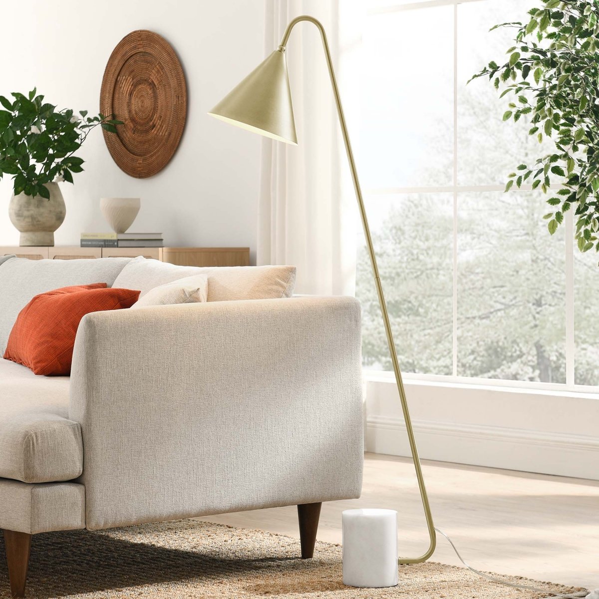 58" Marble Base Floor Lamp with Metal Shade β Satin Brass - Lighting - Alpine Outlets