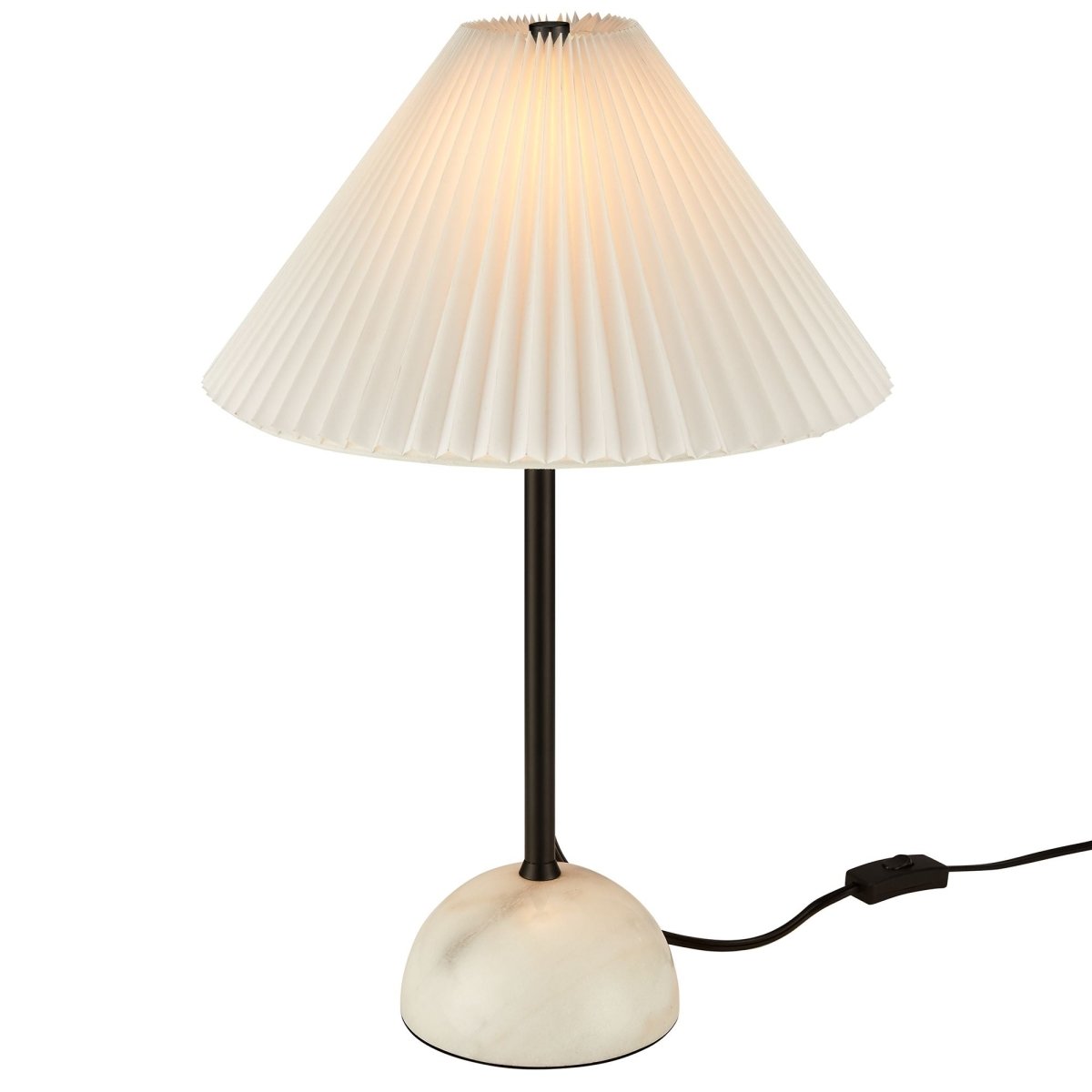 Marble Dome Table Lamp with Pleated Fabric Shade – Black - Lighting - Alpine Outlets