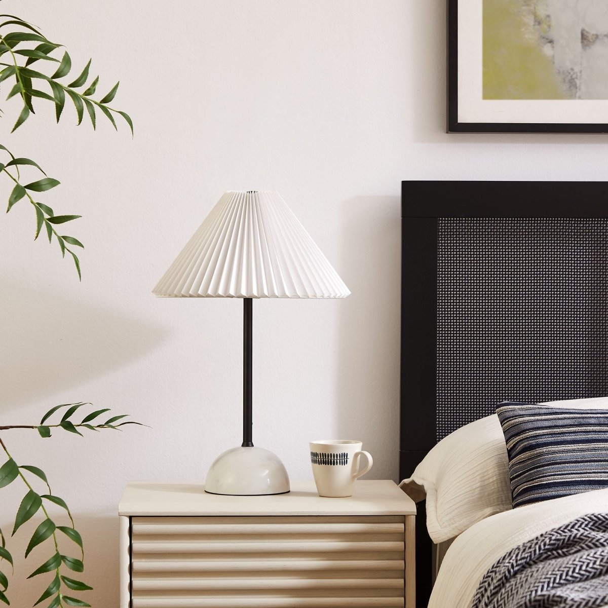 Marble Dome Table Lamp with Pleated Fabric Shade – Black - Lighting - Alpine Outlets