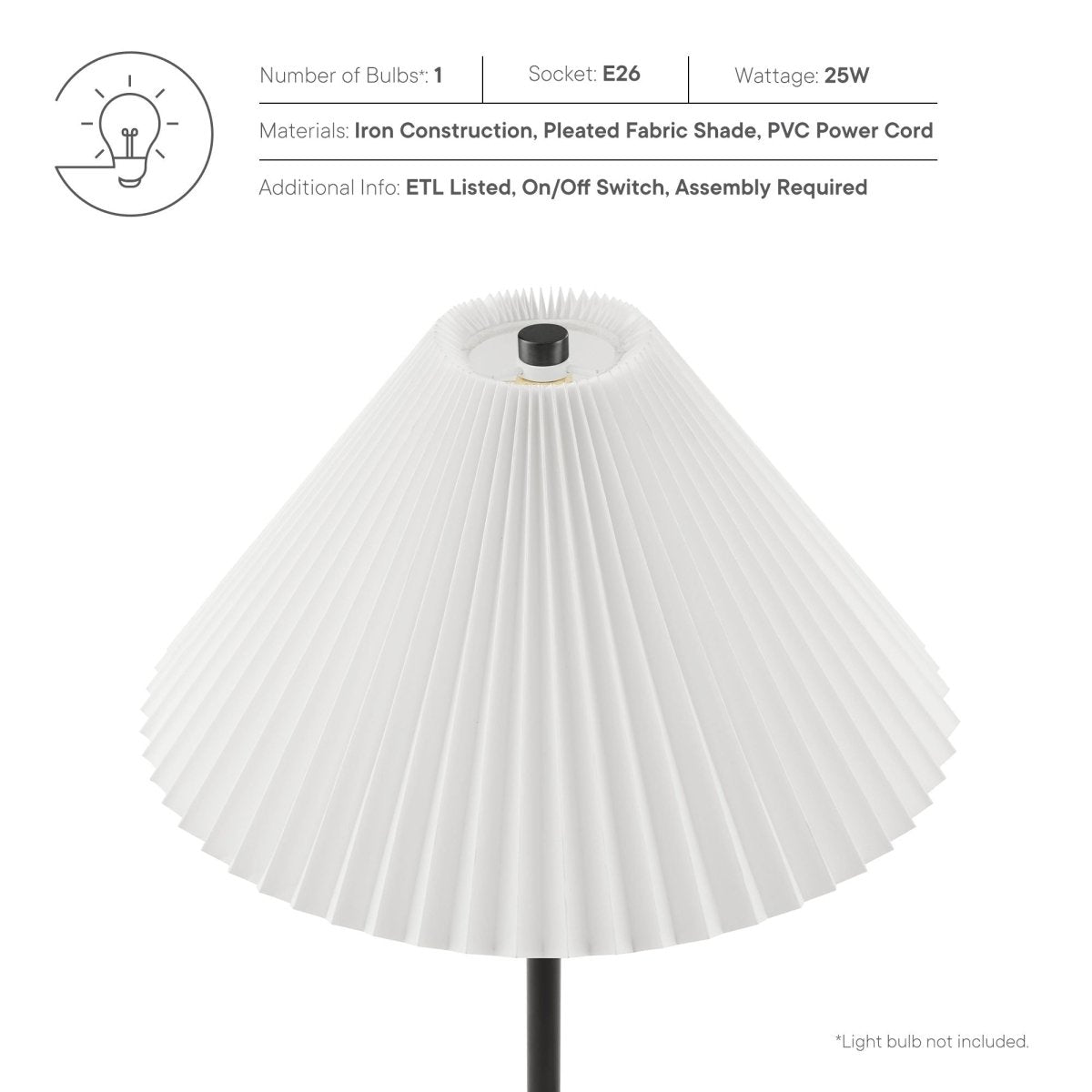 Marble Dome Table Lamp with Pleated Fabric Shade – Black - Lighting - Alpine Outlets