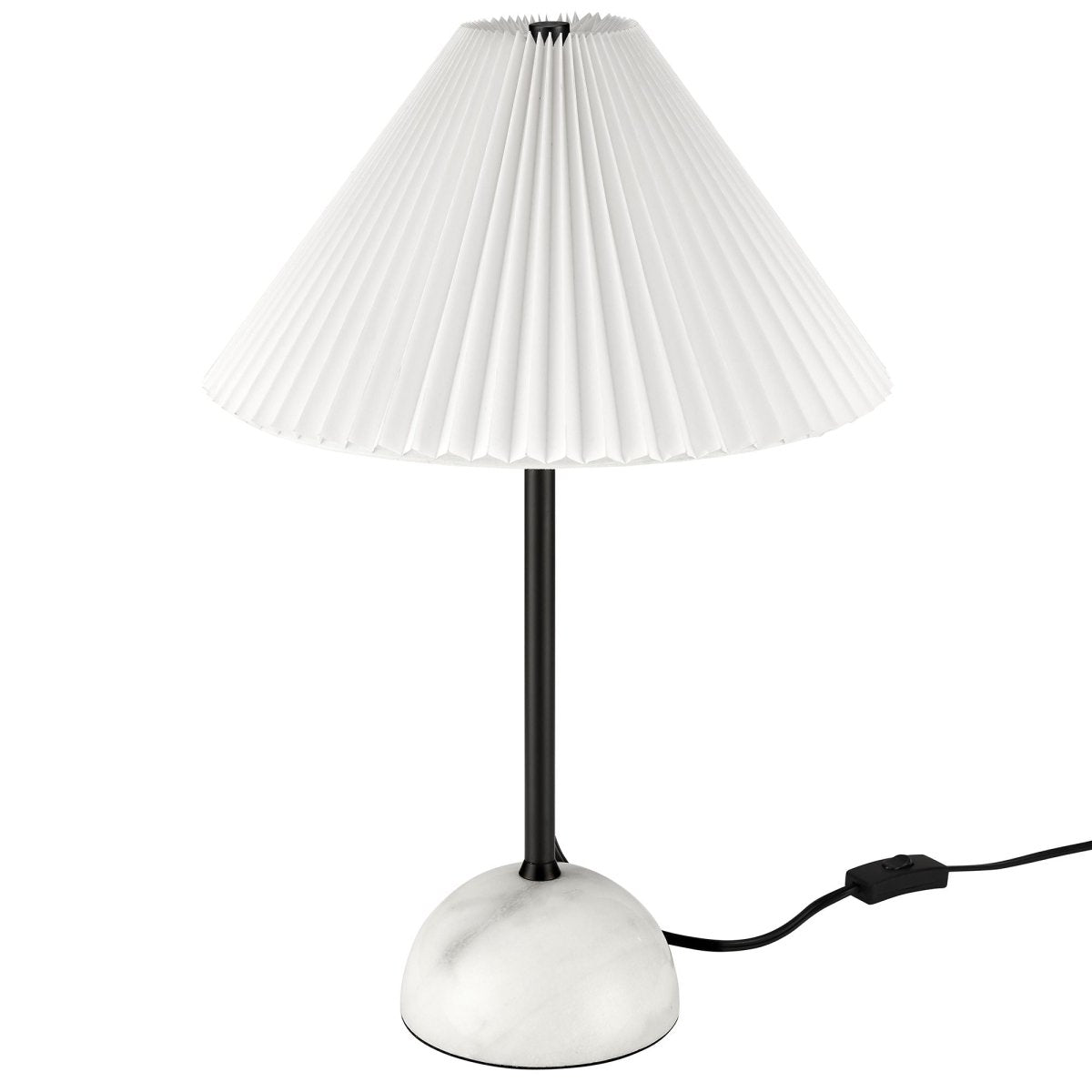 Marble Dome Table Lamp with Pleated Fabric Shade – Black - Lighting - Alpine Outlets