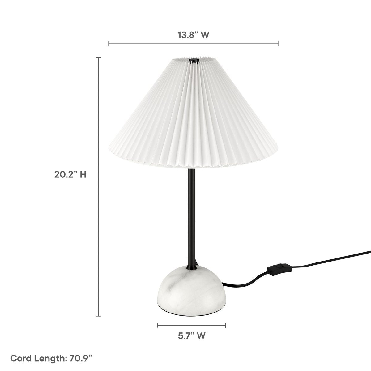 Marble Dome Table Lamp with Pleated Fabric Shade – Black - Lighting - Alpine Outlets
