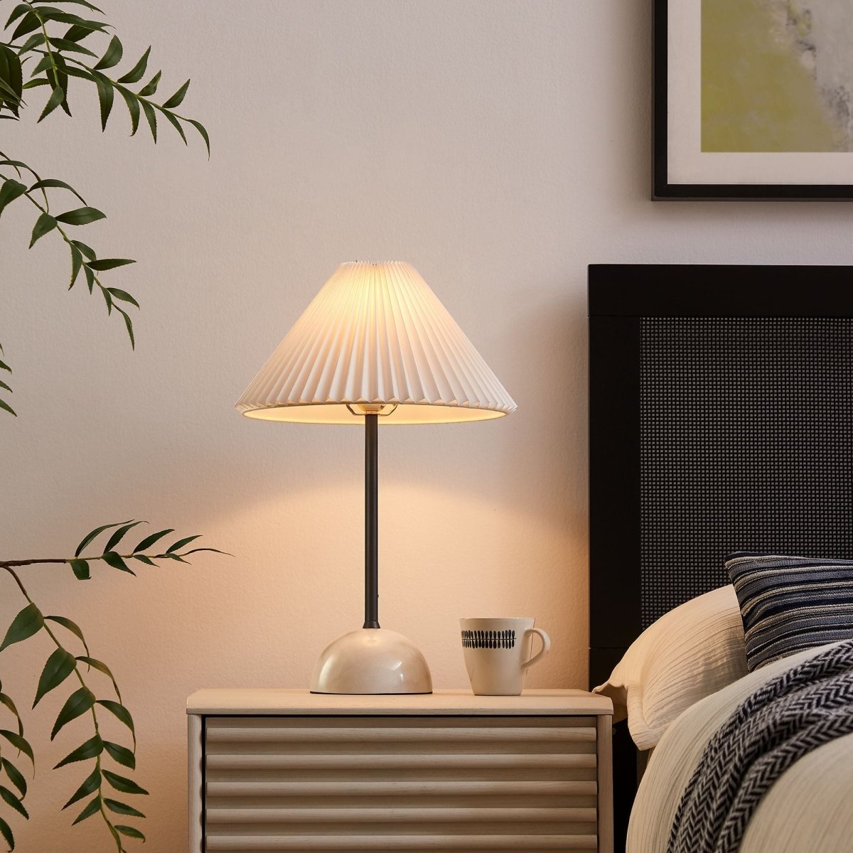 Marble Dome Table Lamp with Pleated Fabric Shade – Black - Lighting - Alpine Outlets