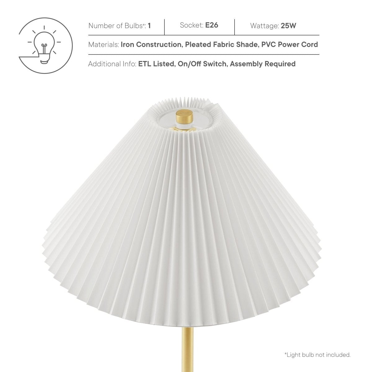 Marble Dome Table Lamp with Pleated Fabric Shade – Brass - Lighting - Alpine Outlets