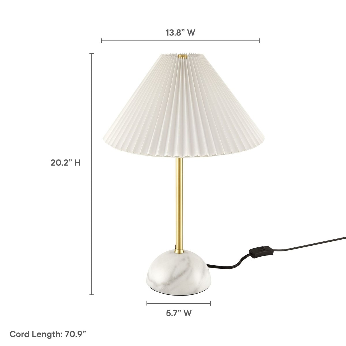 Marble Dome Table Lamp with Pleated Fabric Shade – Brass - Lighting - Alpine Outlets