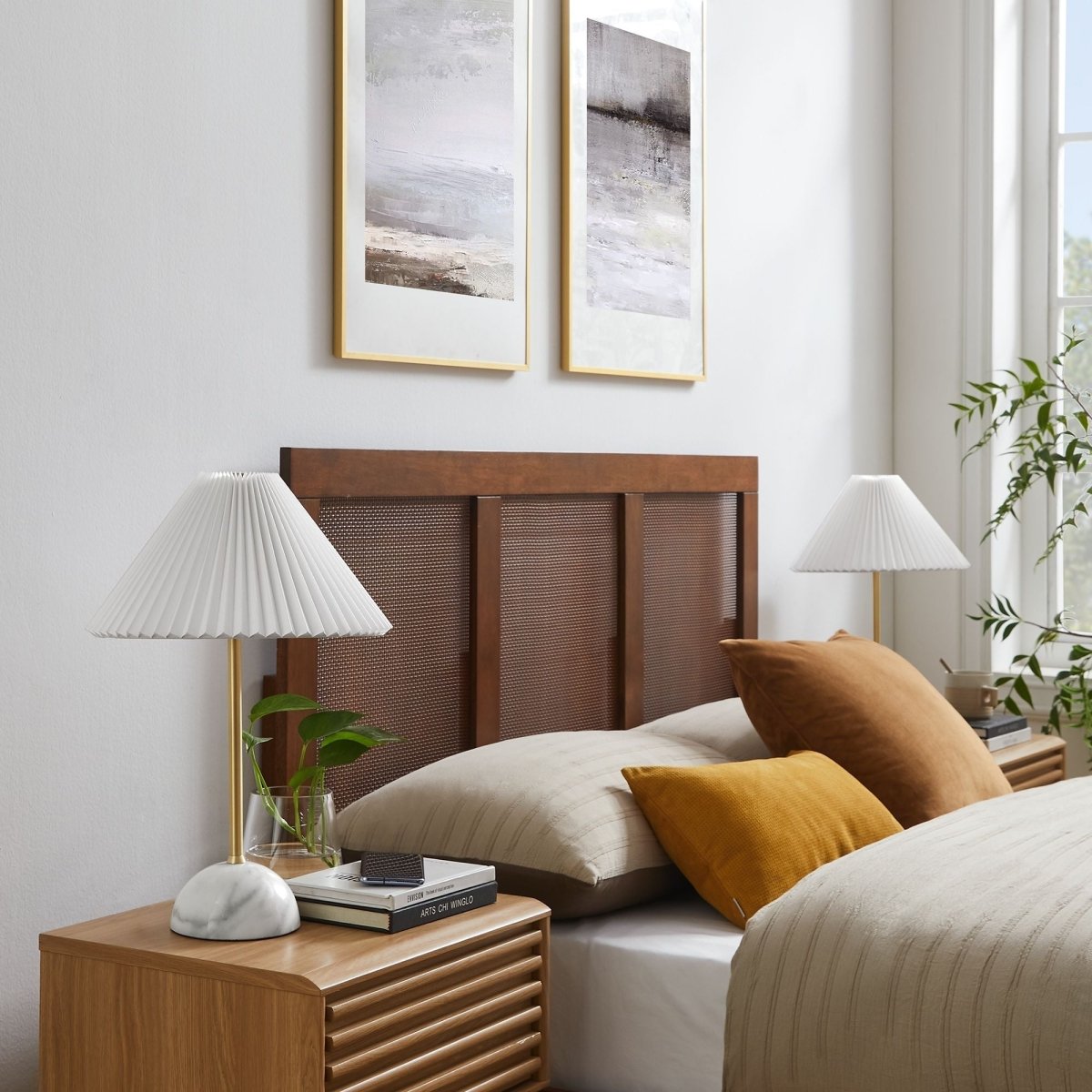 Marble Dome Table Lamp with Pleated Fabric Shade – Brass - Lighting - Alpine Outlets