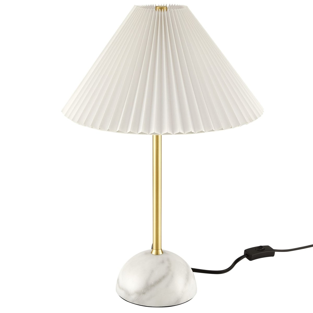 Marble Dome Table Lamp with Pleated Fabric Shade – Brass - Lighting - Alpine Outlets