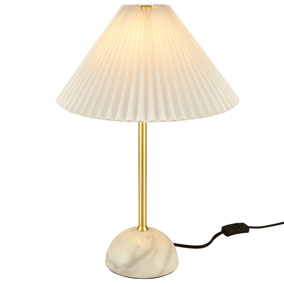 Marble Dome Table Lamp with Pleated Fabric Shade – Brass - Lighting - Alpine Outlets