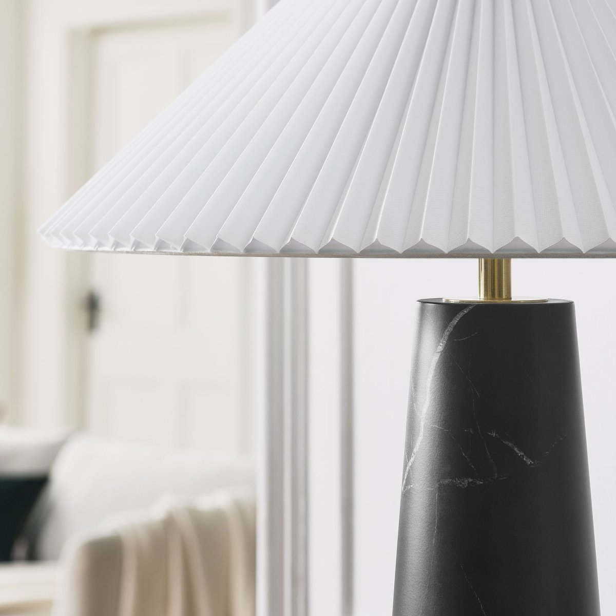 26" Black Marble Pattern Table Lamp with Pleated Shade - Lighting - Alpine Outlets