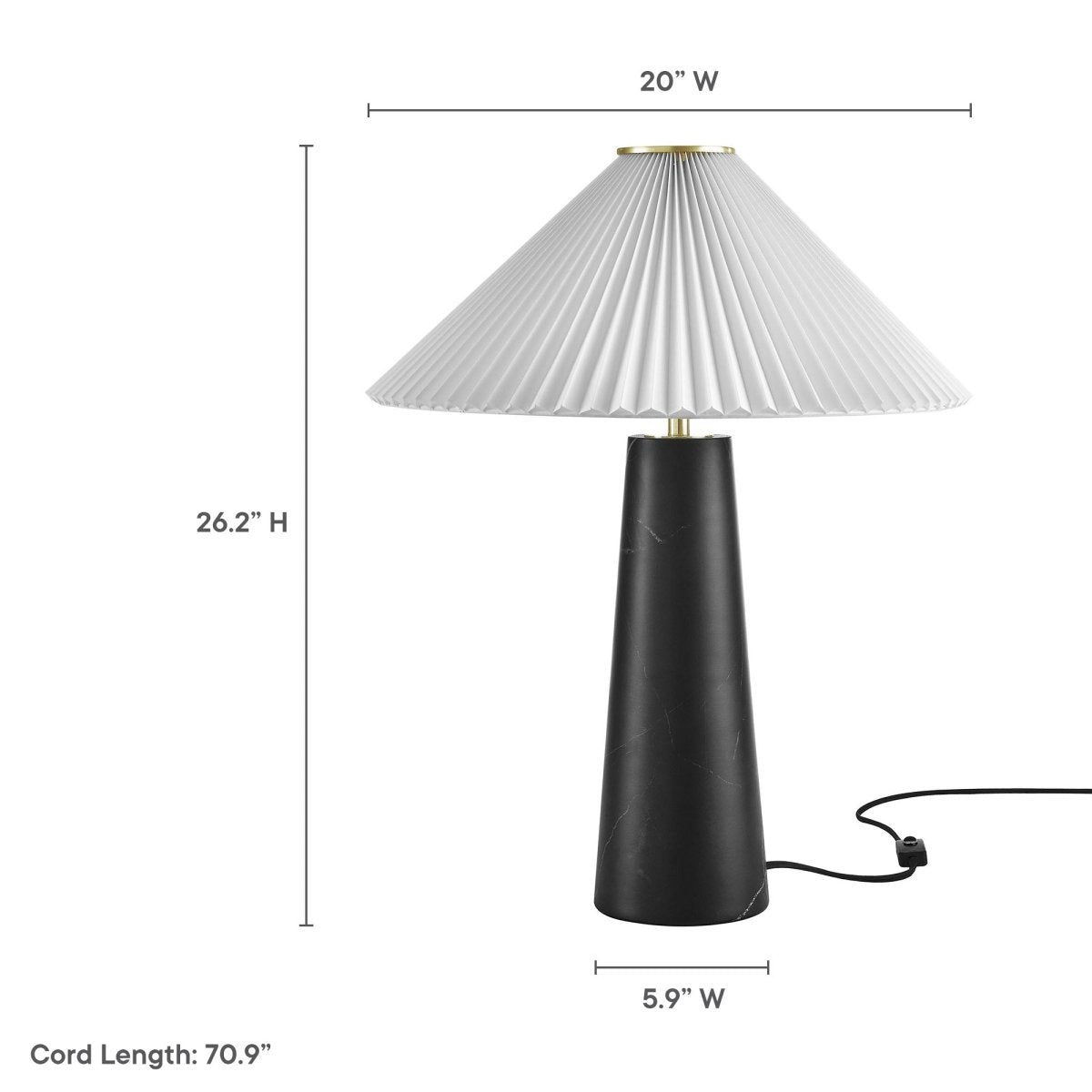 26" Black Marble Pattern Table Lamp with Pleated Shade - Lighting - Alpine Outlets