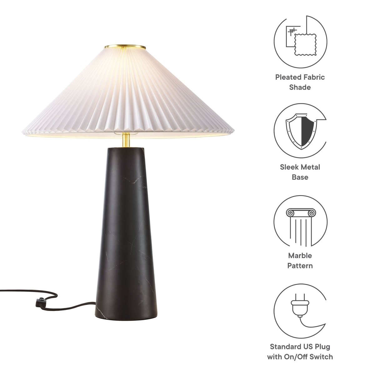 26" Black Marble Pattern Table Lamp with Pleated Shade - Lighting - Alpine Outlets