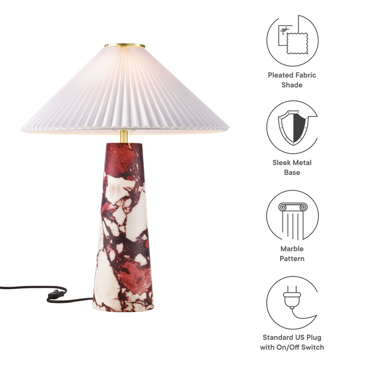26" Red Marble Pattern Table Lamp with Pleated Shade - Lighting - Alpine Outlets