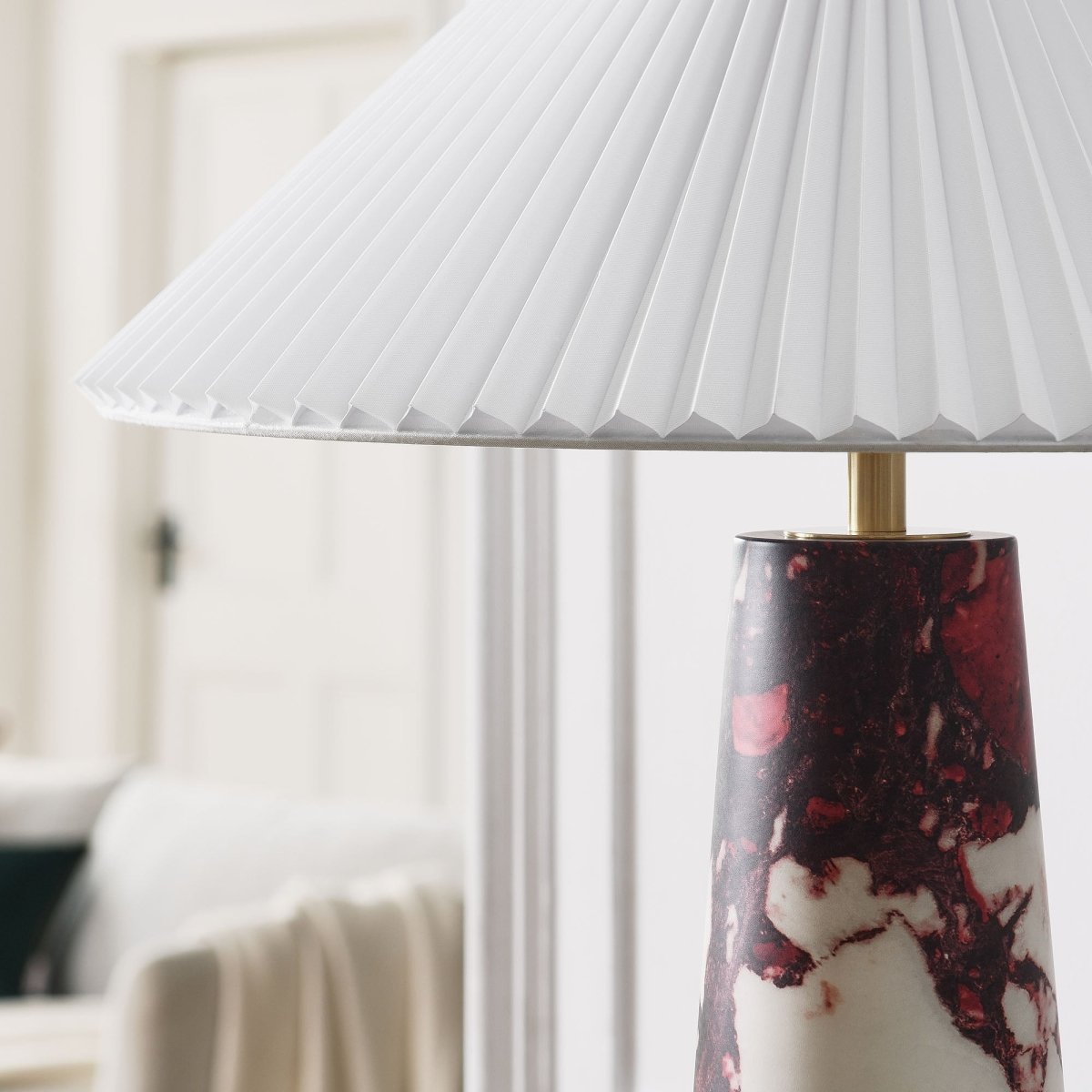 26" Red Marble Pattern Table Lamp with Pleated Shade - Lighting - Alpine Outlets