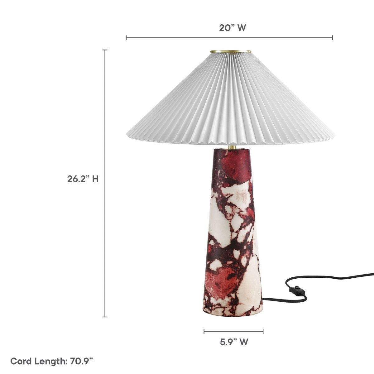 26" Red Marble Pattern Table Lamp with Pleated Shade - Lighting - Alpine Outlets