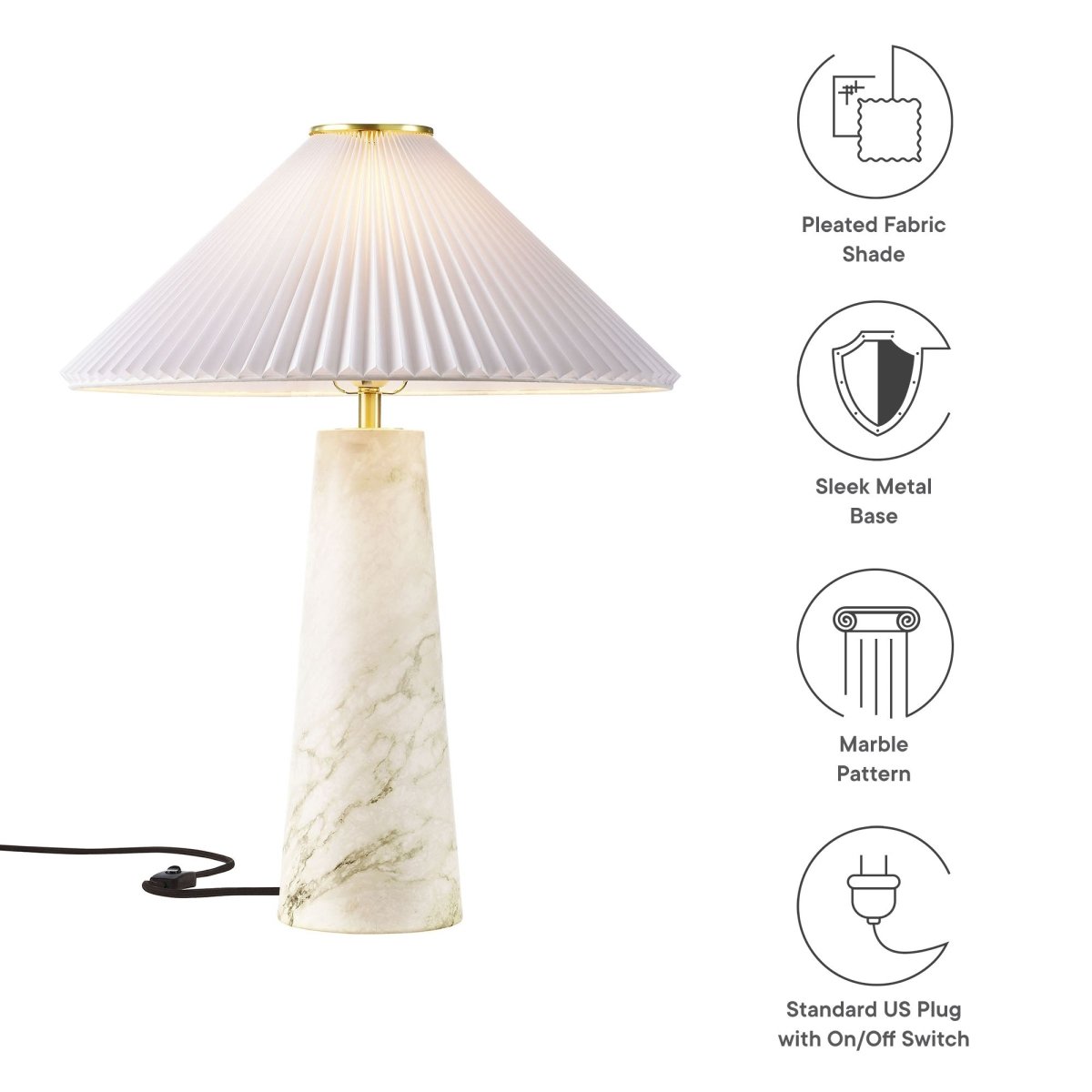 26" White Marble Pattern Table Lamp with Pleated Shade - Lighting - Alpine Outlets