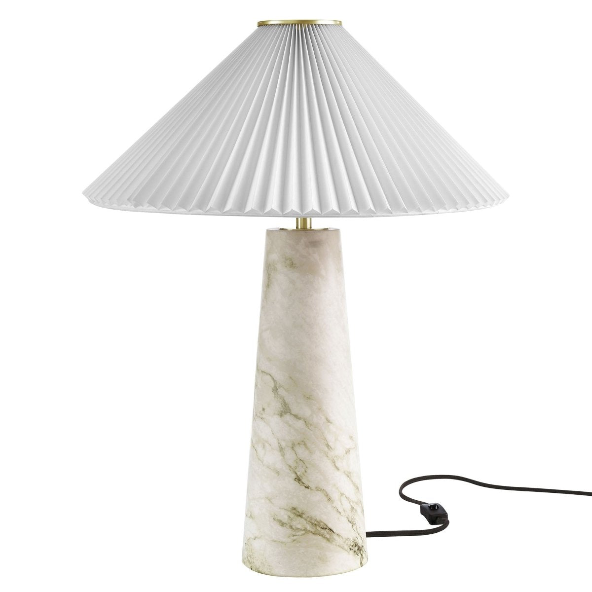 26" White Marble Pattern Table Lamp with Pleated Shade - Lighting - Alpine Outlets