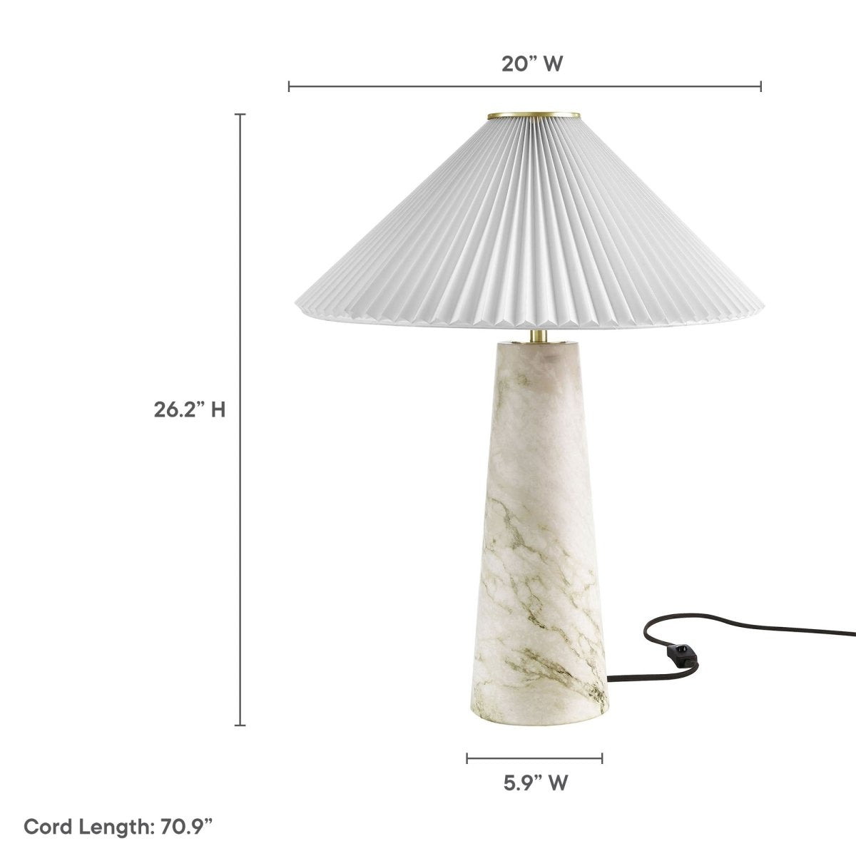 26" White Marble Pattern Table Lamp with Pleated Shade - Lighting - Alpine Outlets