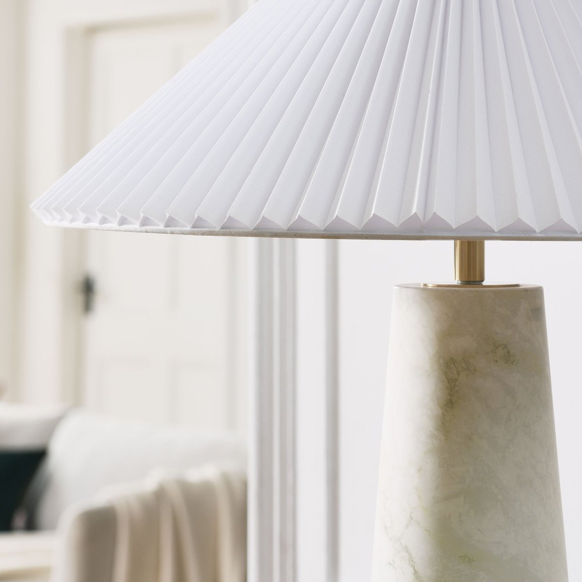 26" White Marble Pattern Table Lamp with Pleated Shade - Lighting - Alpine Outlets