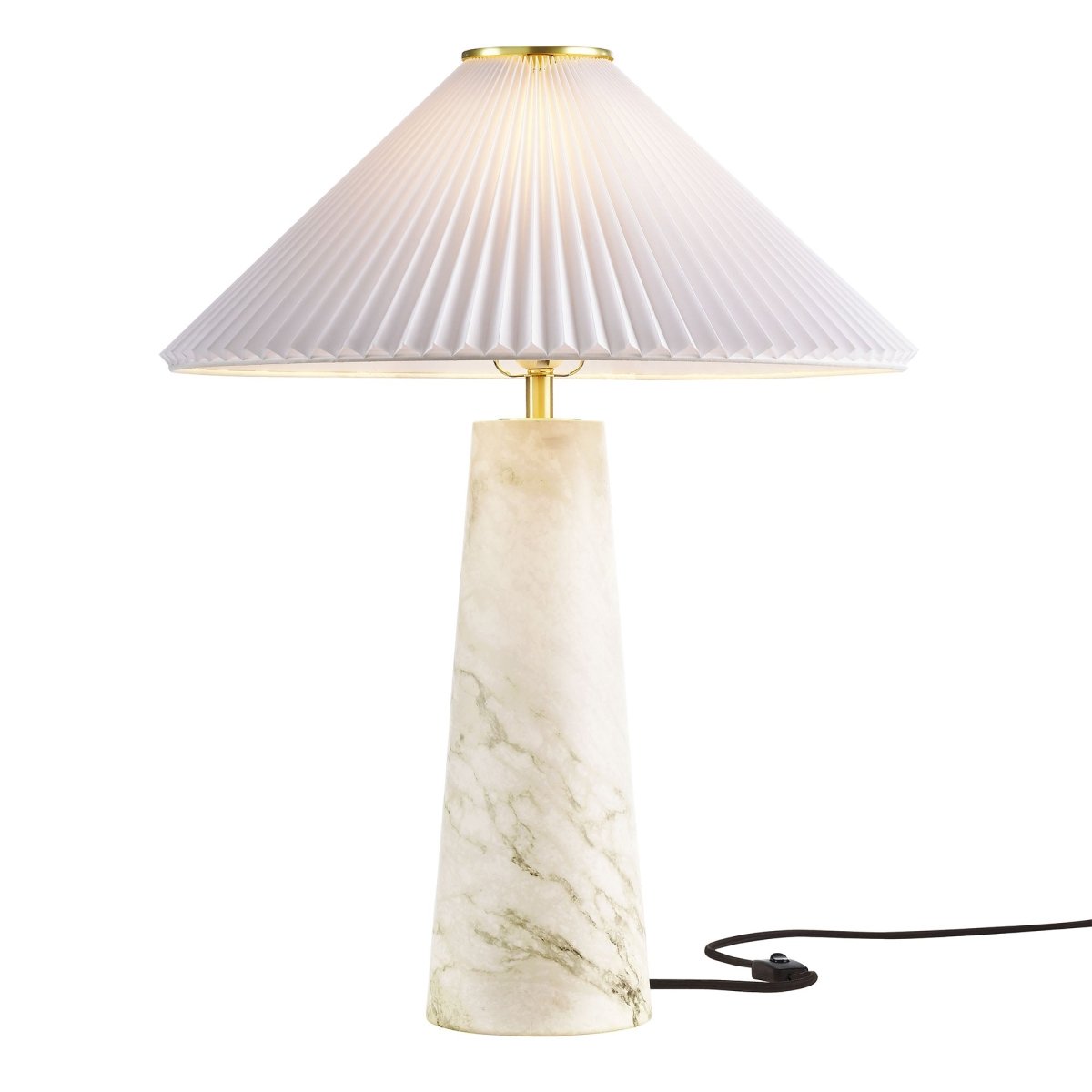 26" White Marble Pattern Table Lamp with Pleated Shade - Lighting - Alpine Outlets