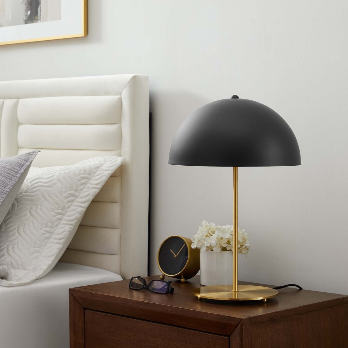 Metal Dome Table Lamp β Black and Satin Brass - Lighting - Alpine Outlets