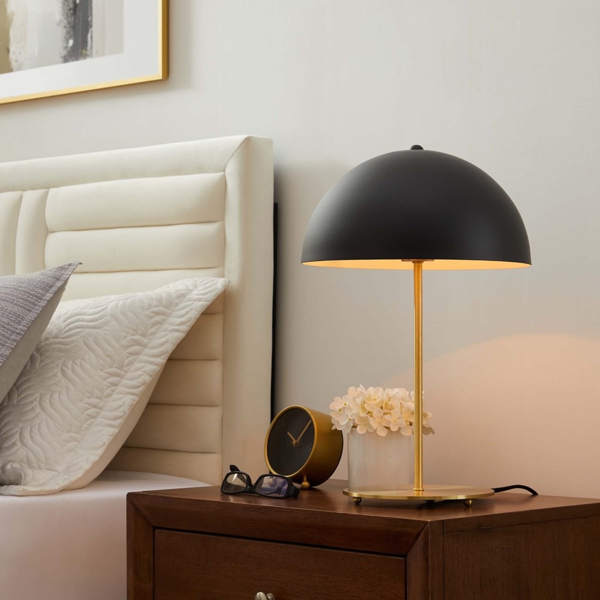 Metal Dome Table Lamp β Black and Satin Brass - Lighting - Alpine Outlets