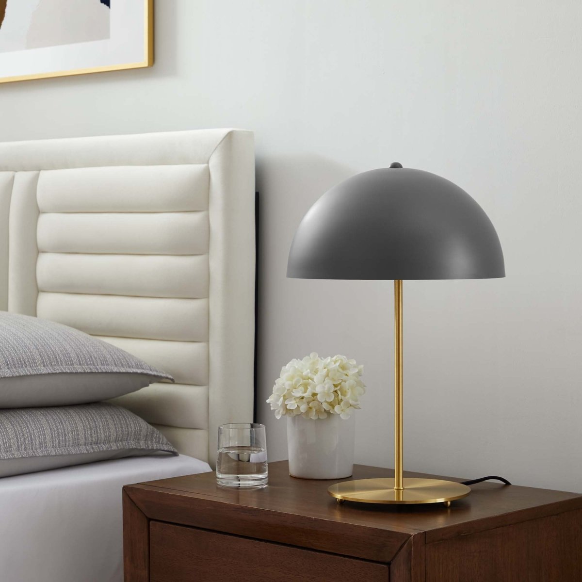 Metal Dome Table Lamp β Gray and Satin Brass - Lighting - Alpine Outlets
