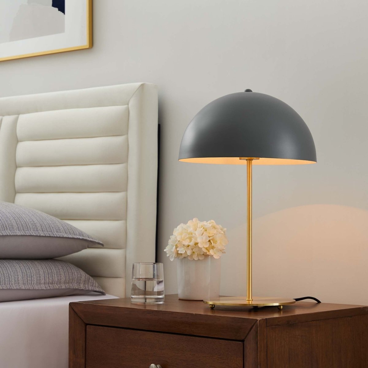 Metal Dome Table Lamp β Gray and Satin Brass - Lighting - Alpine Outlets