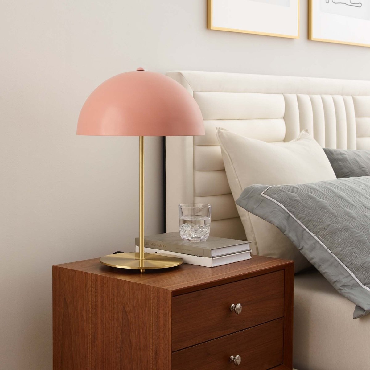 Metal Dome Table Lamp β Pink and Satin Brass - Lighting - Alpine Outlets