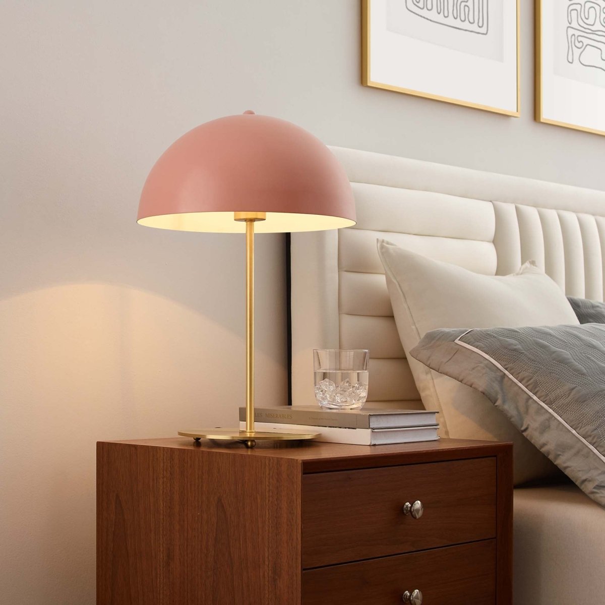 Metal Dome Table Lamp β Pink and Satin Brass - Lighting - Alpine Outlets