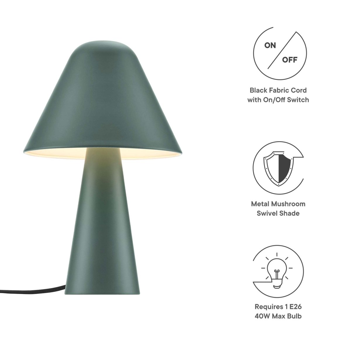 16" Green Metal Mushroom Table Lamp with Swivel Shade - Lighting - Alpine Outlets