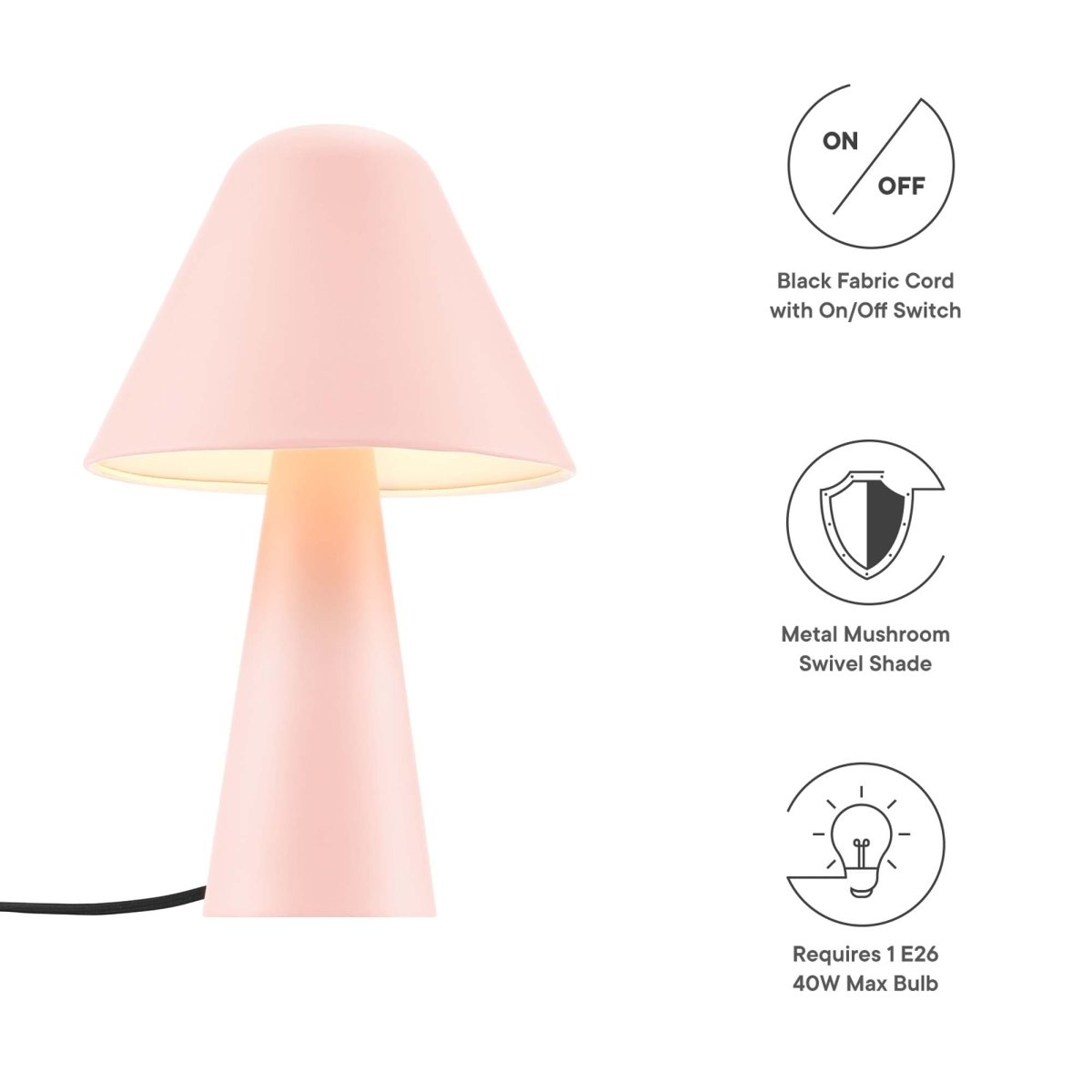 16" Pink Metal Mushroom Table Lamp with Swivel Shade - Lighting - Alpine Outlets