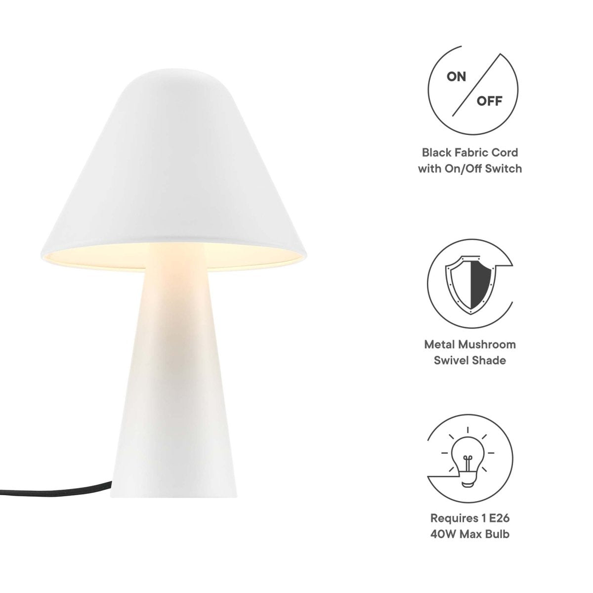 16" White Metal Mushroom Table Lamp with Swivel Shade - Lighting - Alpine Outlets