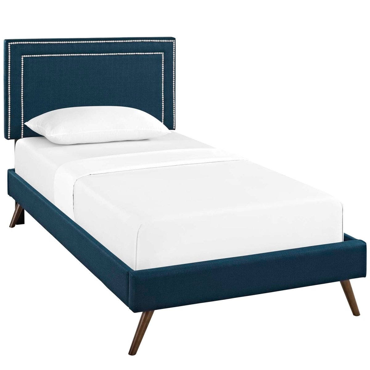 Mid - Century Modern Azure Fabric Twin Platform Bed - Platform Bed available at Alpine Outlets in Denver