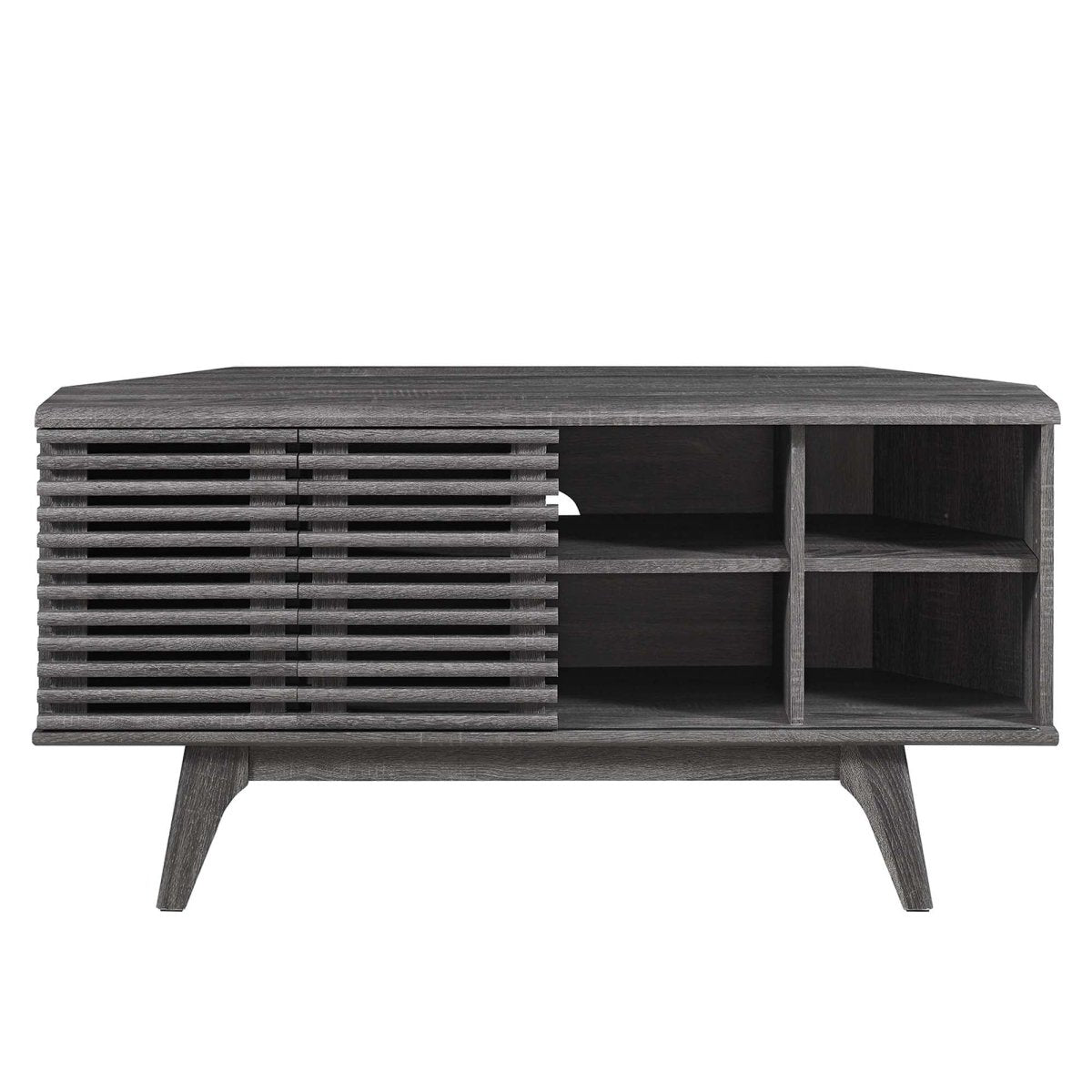 Mid Century Modern Corner TV Stand with Sliding Doors and Shelves 46 Inch - TV Stands available at Alpine Outlets in Denver