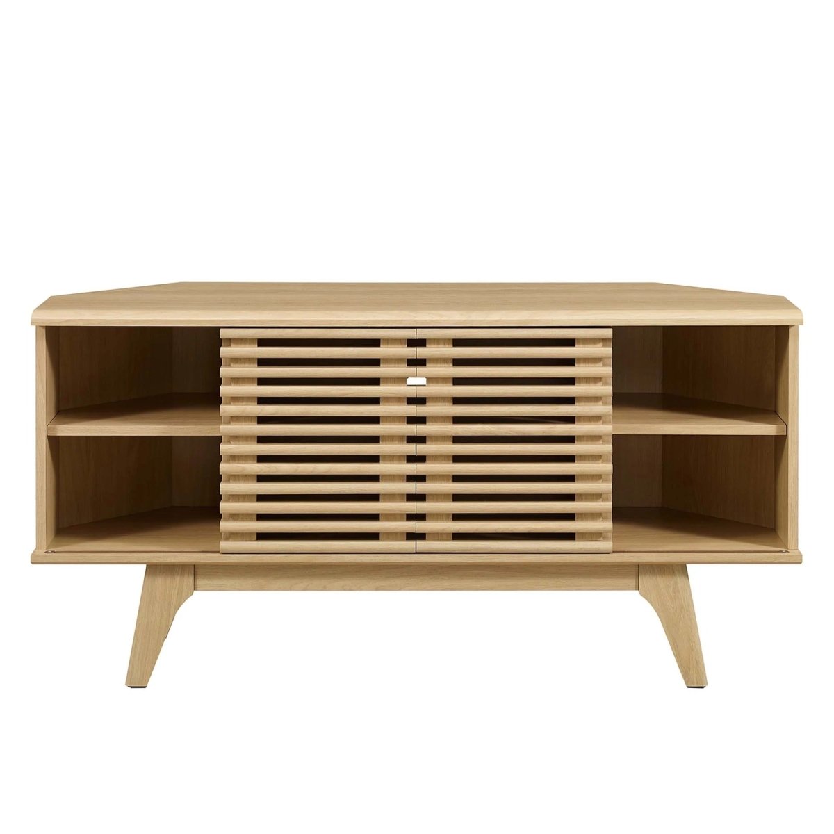 Mid Century Modern Corner TV Stand with Sliding Doors and Shelves 46 Inch - TV Stands available at Alpine Outlets in Denver