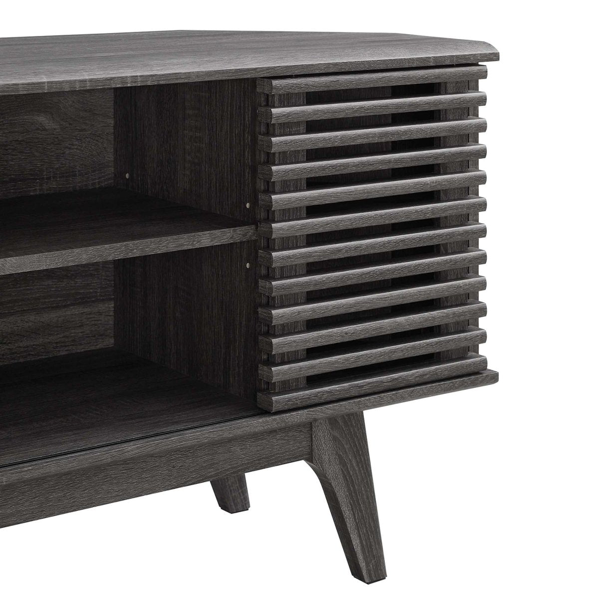 Mid Century Modern Corner TV Stand with Sliding Doors and Shelves 46 Inch - TV Stands available at Alpine Outlets in Denver