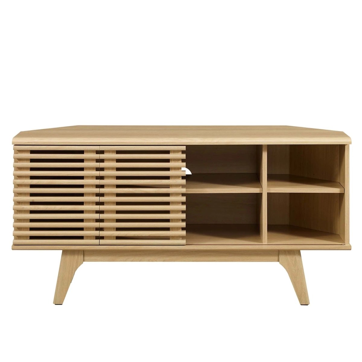 Mid Century Modern Corner TV Stand with Sliding Doors and Shelves 46 Inch - TV Stands available at Alpine Outlets in Denver