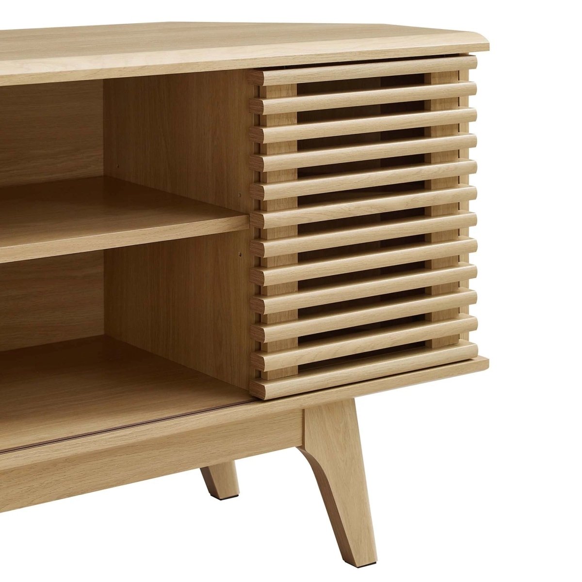 Mid Century Modern Corner TV Stand with Sliding Doors and Shelves 46 Inch - TV Stands available at Alpine Outlets in Denver