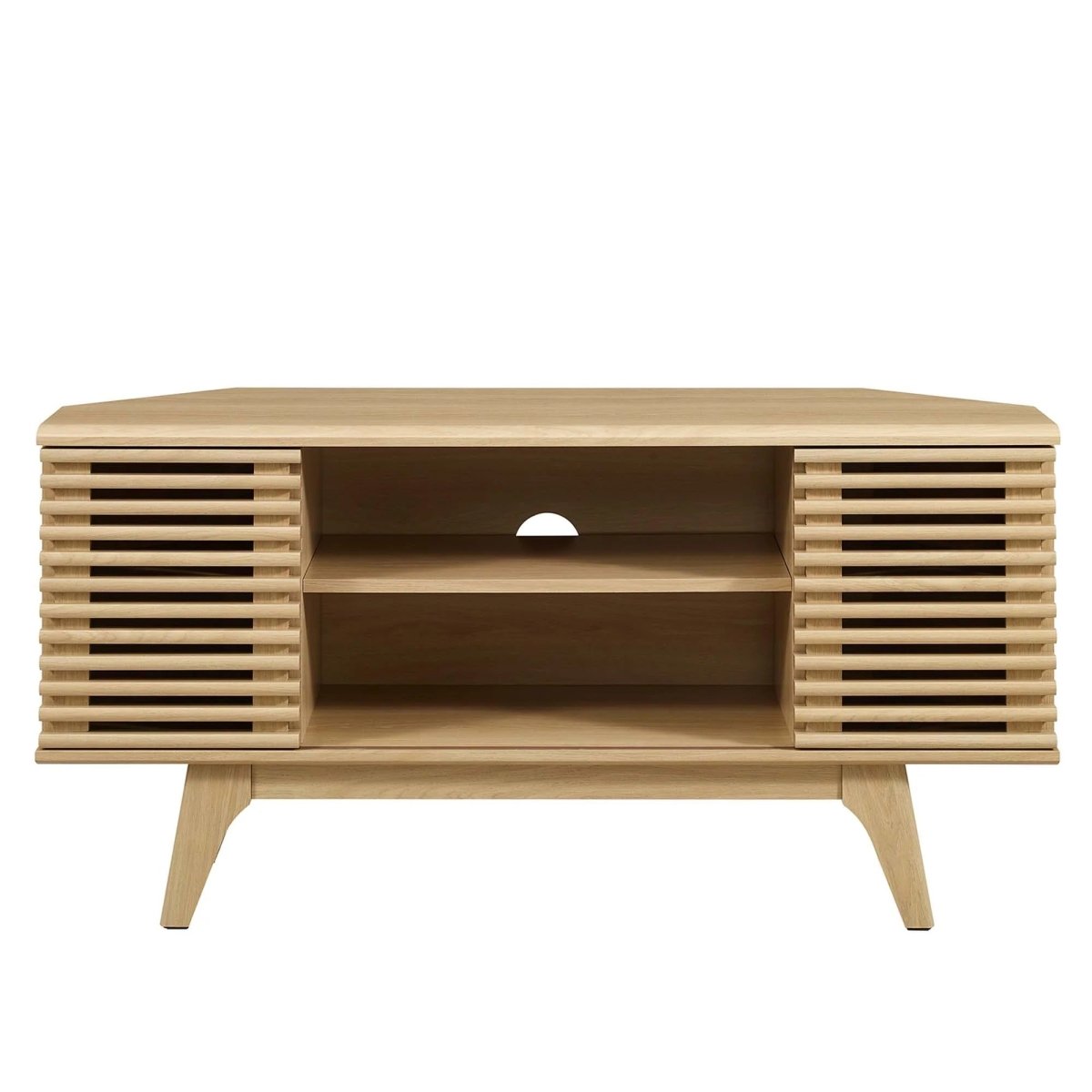 Mid Century Modern Corner TV Stand with Sliding Doors and Shelves 46 Inch - TV Stands available at Alpine Outlets in Denver