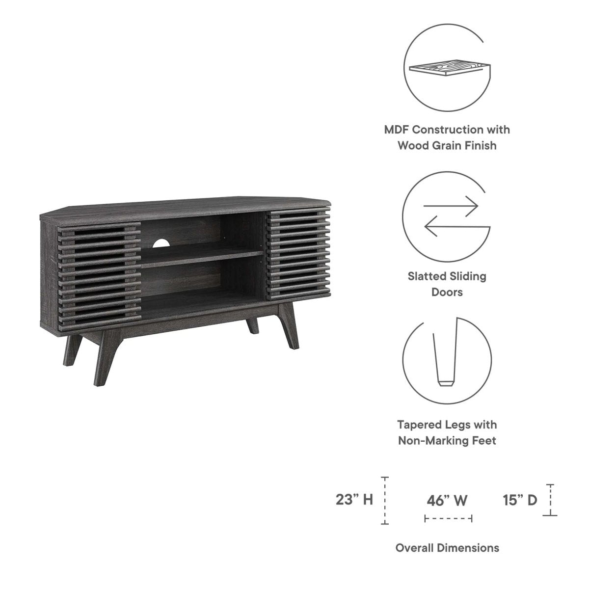 Mid Century Modern Corner TV Stand with Sliding Doors and Shelves 46 Inch - TV Stands available at Alpine Outlets in Denver