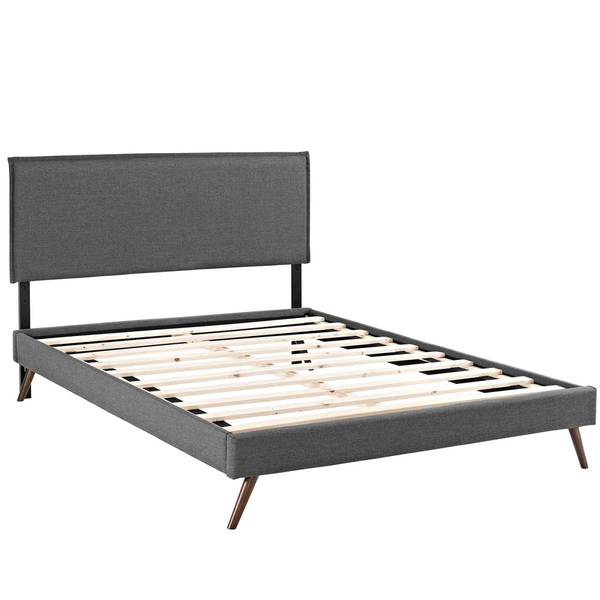 Mid - Century Modern Fabric Platform Bed with Round Splayed Legs - Platform Bed available at Alpine Outlets in Denver